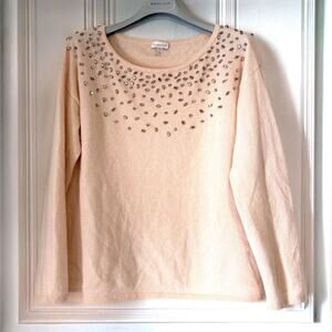 GARNET HILL 100% Cashmere Gemstone Embellished Sweater in Peach Size M